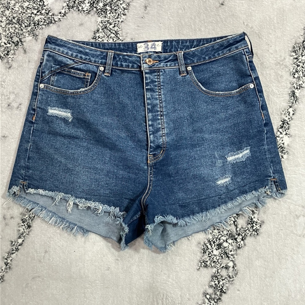 Free People CRVY High Rise Distressed Cutoff Denim Shorts Blue Womens Size 34